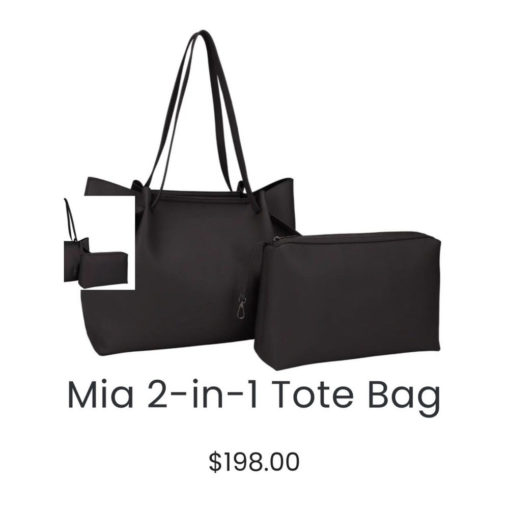 NWT Malibu Skye Mia 2-in-1 Tote Bag Black Vegan Leather - Picture 2 of 12